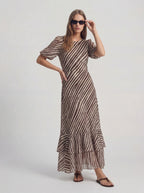 Stripe Ruffle Tiered Chiffon Maxi Dress