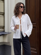Tie-neck linen Blend Blouse
