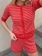 Stripe Knit Button-Front Cardigan