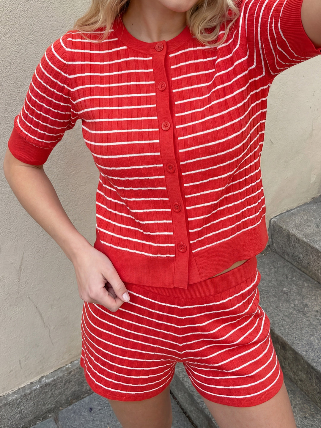 Stripe Knit Button-Front Cardigan