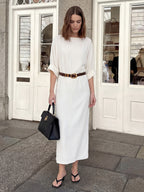 Boat Neck Linen Blend Relaxed Maxi Dress