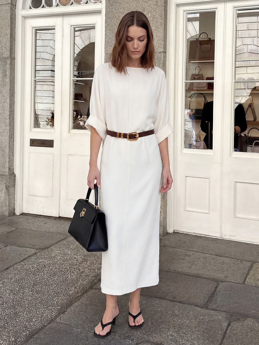 Boat Neck Linen Blend Relaxed Maxi Dress