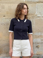 Contrast Trim Stretch Knit Cardigan