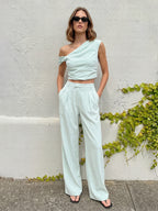 One Shoulder Crop Top Pant Set