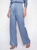 Pleated Satin Striped Shirt Pant Set