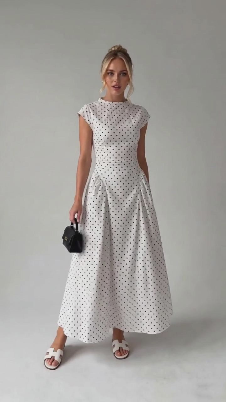 Vintage Polka Dot Ruched Midi Dress